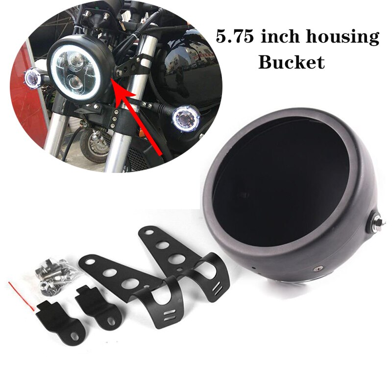 Coque de phare LED 5.75 pouces, boîtier de seau pour Harley moto Honda Shadow Kawasaki Vulcan Suzuki