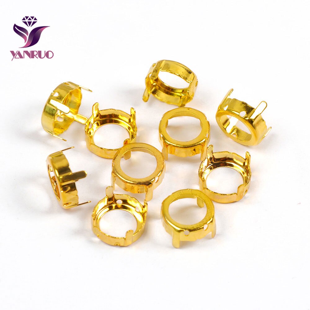 Yanruo redondos strass garra configurações de prata chapeamento de costura de alumínio cristal grânulos base pedestal quadro: Golden / 6mm 150Pcs