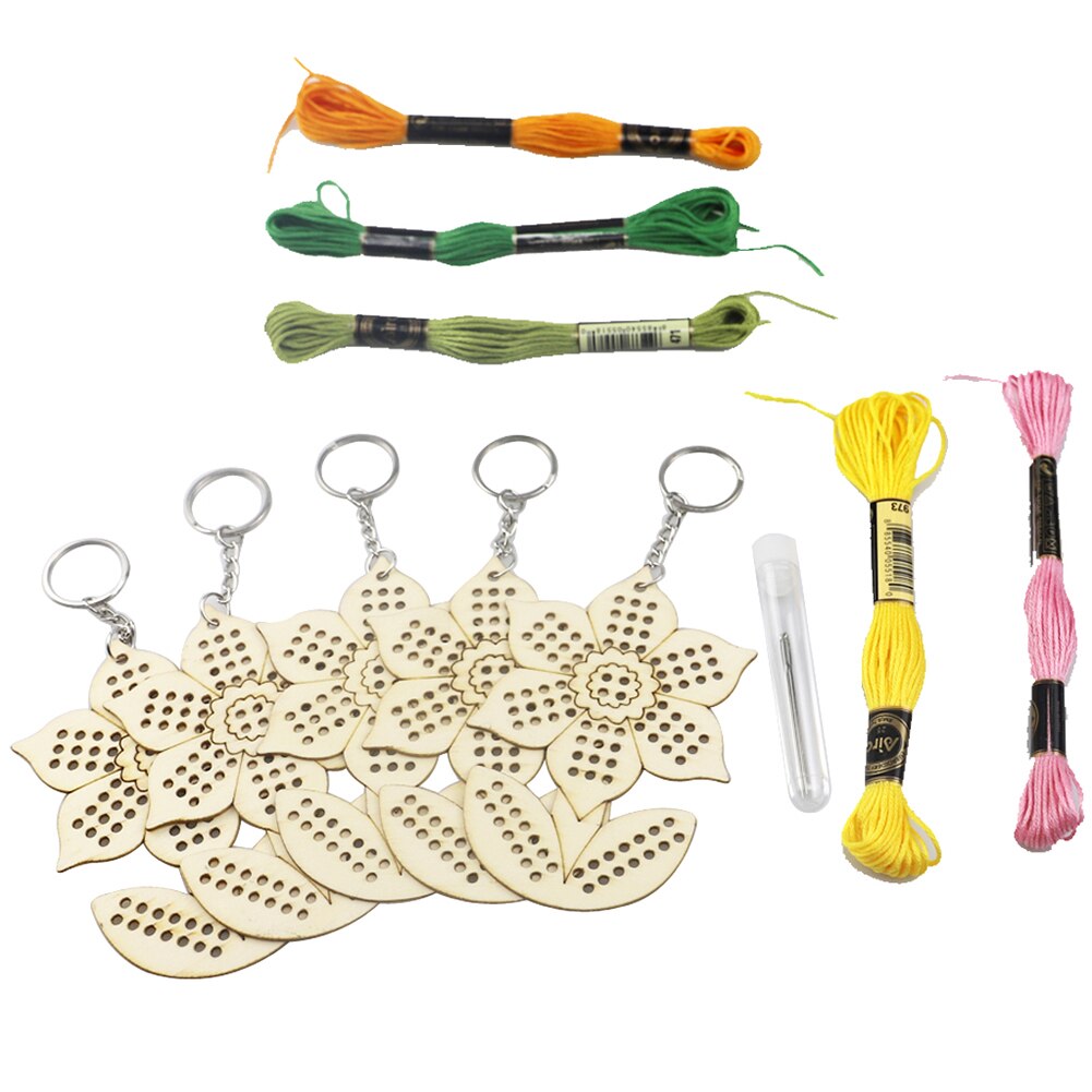 5pcs Keychain DIY Wooden Blank Keychain Slices Sheep Shaped Embroidery Cross Stitch Hanging Ornament Pendants Craft Kids: 02