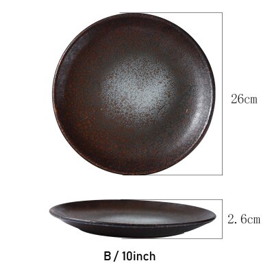 Plato de cerámica Retro , plato de cubiertos Vintage japonés, disco coreano, plato de comedor para el hogar, platos de frutas, vajilla Balck 1249: B 10 inch