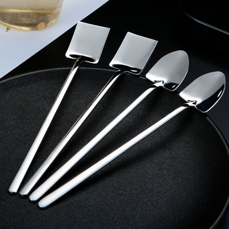 Spoon Industrial Style Modern 304 Stainless Steel Retro Flat Tip Shovel Dessert Coffee Long Handle Stirring Ice Spoon .