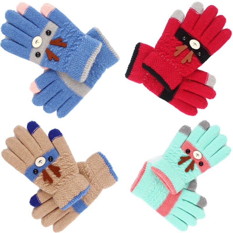 Navidad dedo cálido bebé niños Unisex tejer manoplas de Navidad Elk dibujos animados elástico niños invierno guantes accesorios gruesos