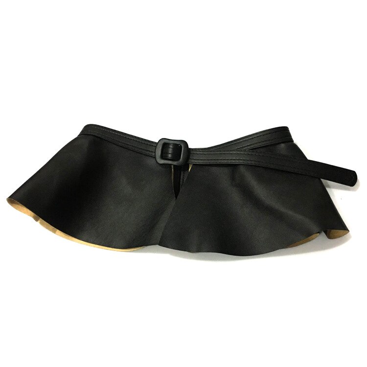 Cinturón ancho dorado para mujer, cinturones decorados de Metal, falda de cuero Pu con volantes, faja con correa para vestido: Black