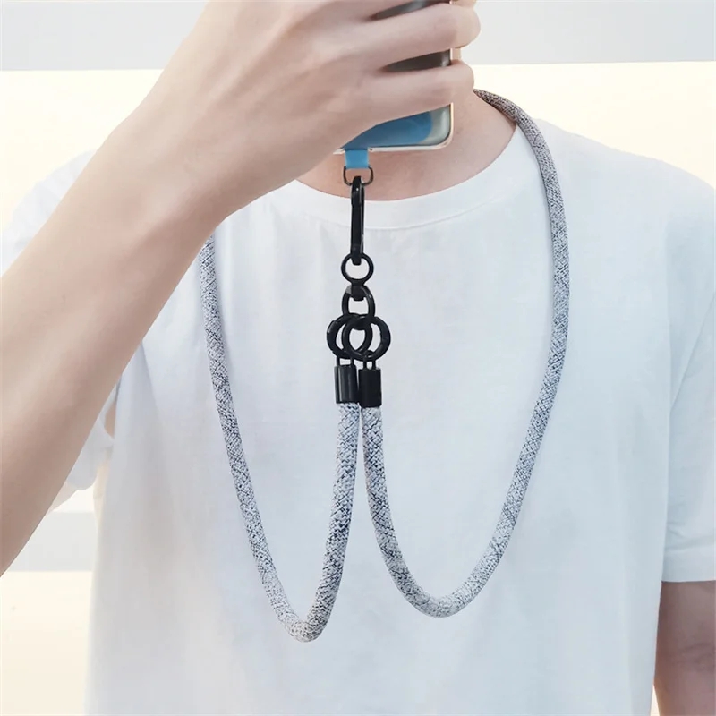 8MM x 120CM Vet Lange Mobiele Telefoon Lanyard Universele Crossbody Opknoping Schouderriem Afneembaar Nekkoord Anti-verloren Lanyard