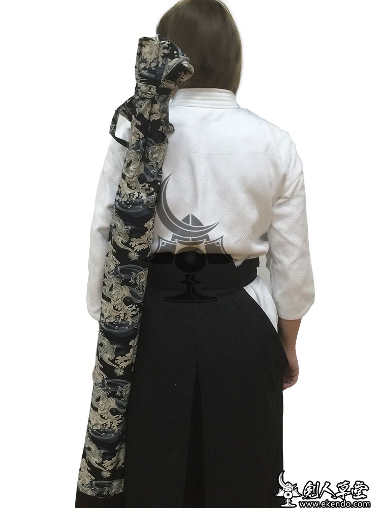 -ikendo.net - sg154 -  bomull yushuishenglong mönster shinai väska- för tre shinais med axelrem - bomull kendo shinai