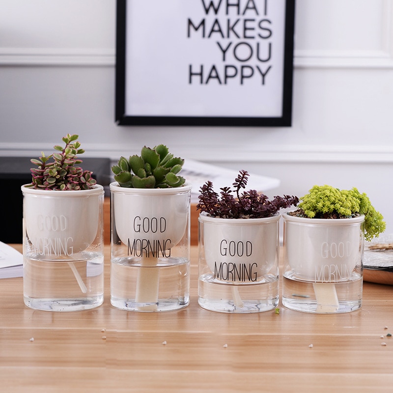 Automatische Selbst Bewässerung Pflanzen Topf Keramik Glas Doppel Pflanzer Topf Garten Auto Bewässern Töpfe Kreative Hause Dekoration Artikel