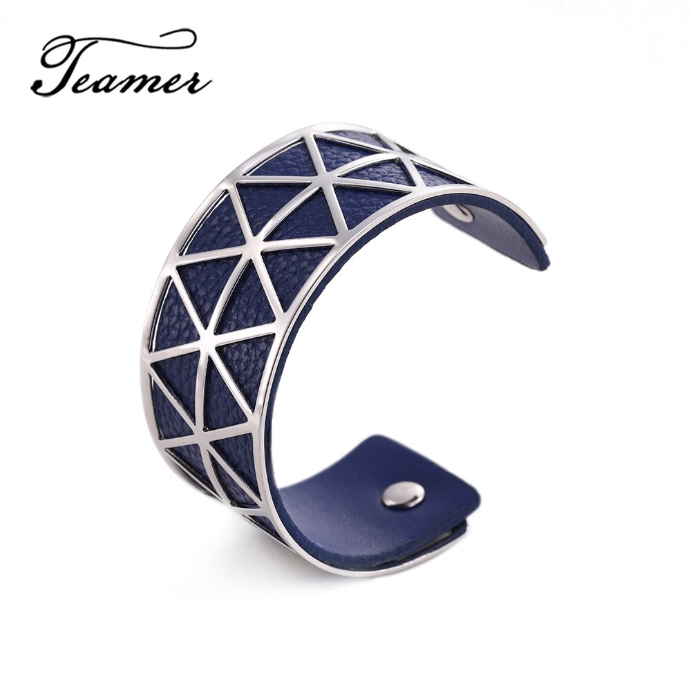 Teamer, pulsera hueca de cuero de PU, brazalete de Georgette, joyería india, Manchette para mujer , bisutería de muñeca para hombres