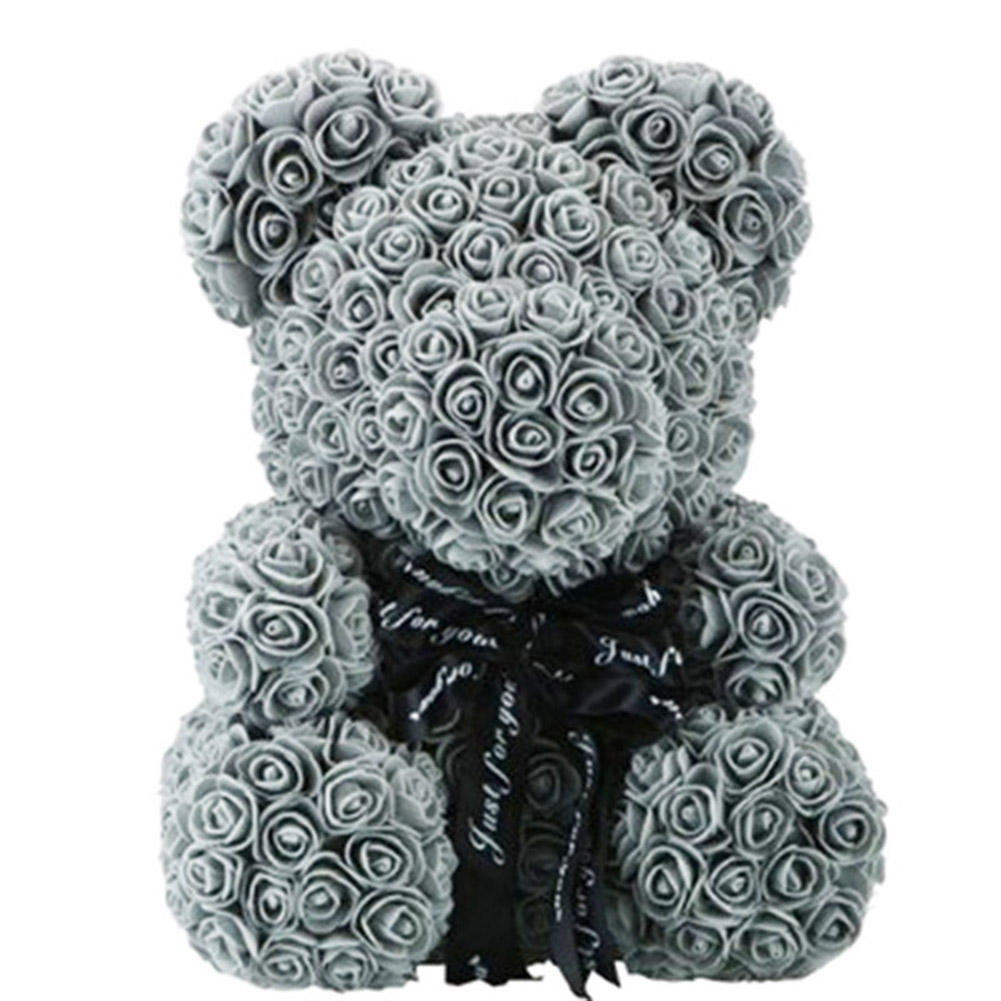 Ourson Rose en mousse de savon, fleur artificielle dans une boîte pour petite amie, de noël, de saint-valentin: gray
