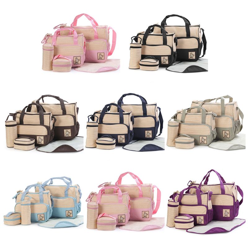 Baby Changing Diaper Bag Portable Nappy Basket Storage 5 Pcs Multifunctional Set Maternity Mummy Handbag Bottle Holder