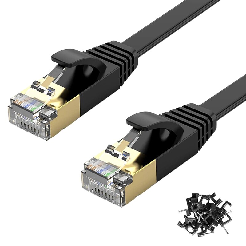 Ethernet Cable,for Cat 7 Gigabit Lan Network RJ45 High-Speed Patch Cord Flat 10Gbps 600Mhz for PC, Router, , Black: Default Title