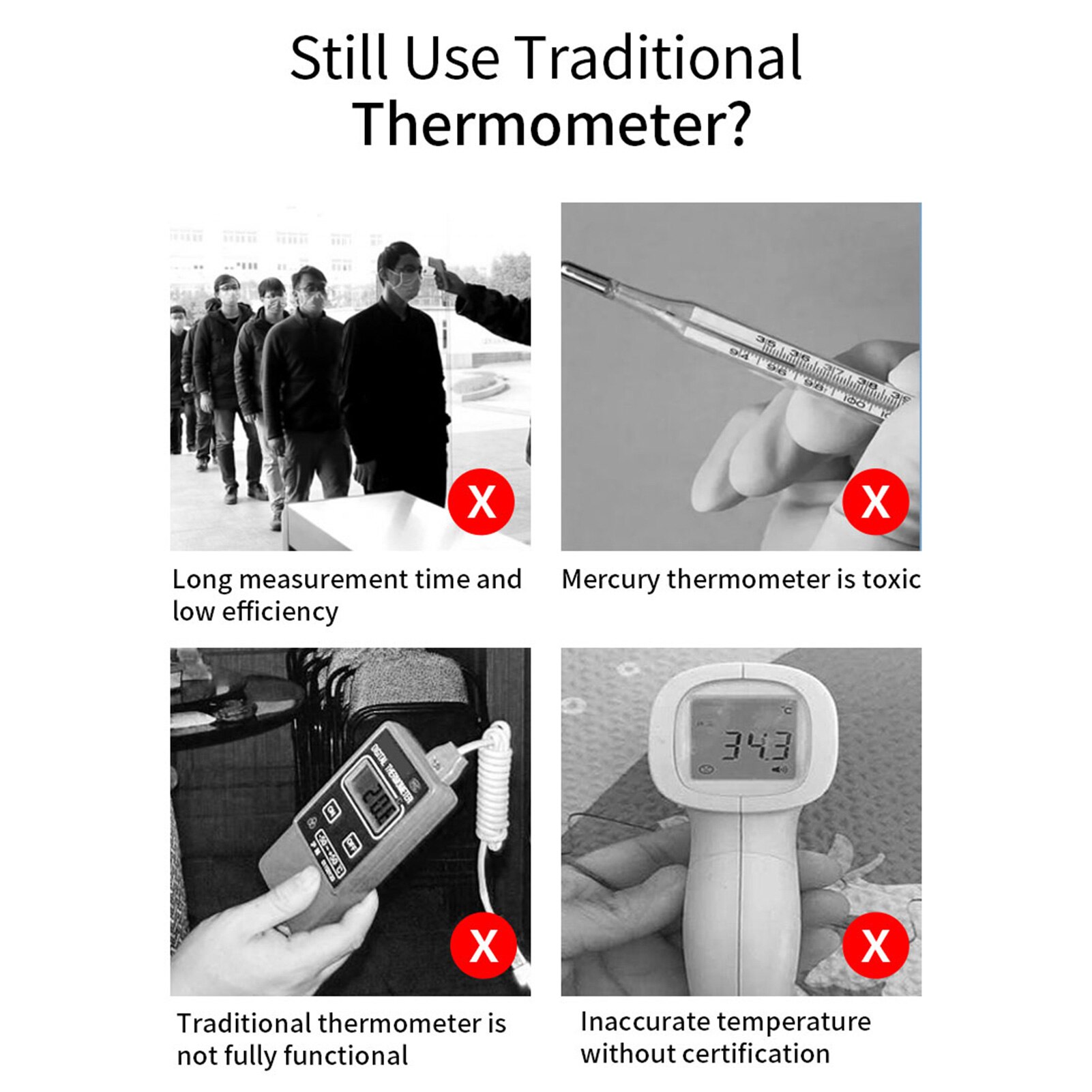 Infrared Thermometer Non-contact Thermometer Clock Function Counting Function 30 Memory Sets 3 Fixing Ways °C/°F USB/battery