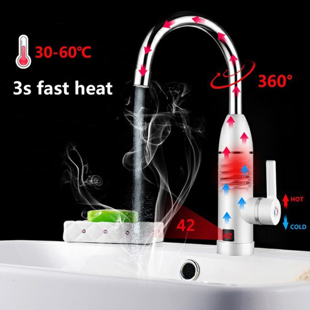 Small LCD Display Instant Water Tap Digital Electric Faucet 3000W Tankless Instant Water Heater Kitchen Faucet