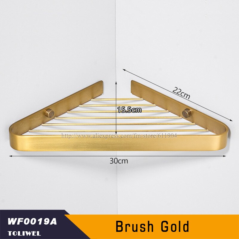 Bath Corner Shelf Antique Bronze Bathroom Shower Shelf Shampoo Holder Shelves Storage Shelf Rack Bathroom Basket Holder WF0019: Brush Gold