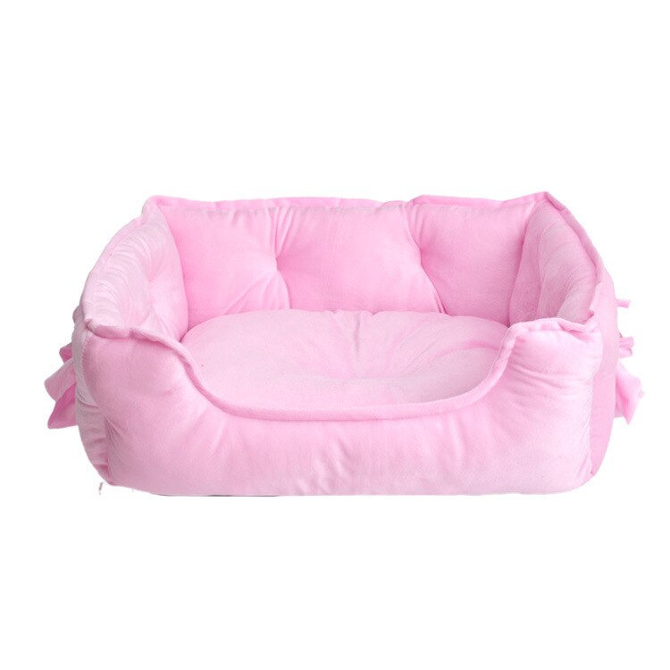 Mc Ster Zachte Huisdier Bed Kat Hond Korte Pluche Sofa Nest Strik Comfortabele Katoen Puppy Huis Kennel L/S waterdichte Warme Slaap Mat: Pink / L
