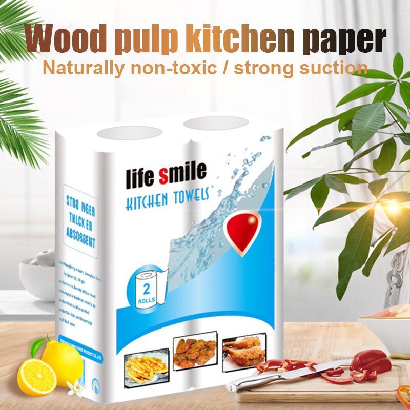 2 Roll/Pack Kitchen Paper Towel Wood Pulp Roll Paper Tissue Strong Water Oil Absorption HJL2019
