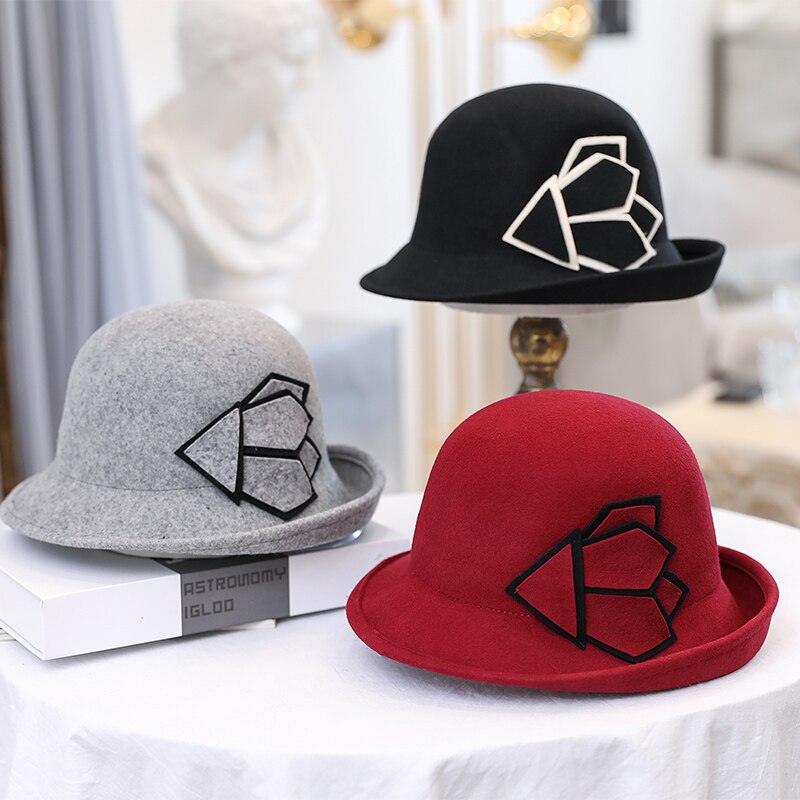 H291 Ladies Wool Fedoras Hat Women Fall Winter Korean Woolen Felt Cap Female British Retro All-match Cloche Church Caps