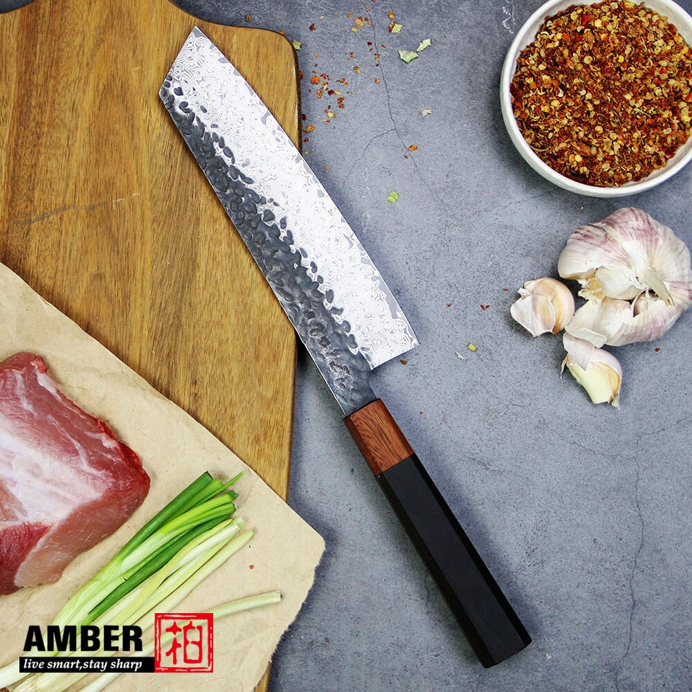Bärnsten  vg10 damaskus konsoliderat bambuhandtag smideshammare damaskuskniv 8 tum japansk nakiri kockkniv 67 lager: Dms -218 kiritsuke