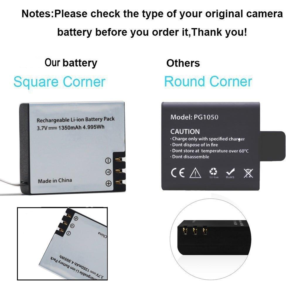 2 stk / sett 3.7v 1350 mah oppladbart li-ion batteri til  sj4000 til eken  h9 h9r h3 h3r h8 pro  h8r sj4000 sjcam  sj5000 m10 sj5000x