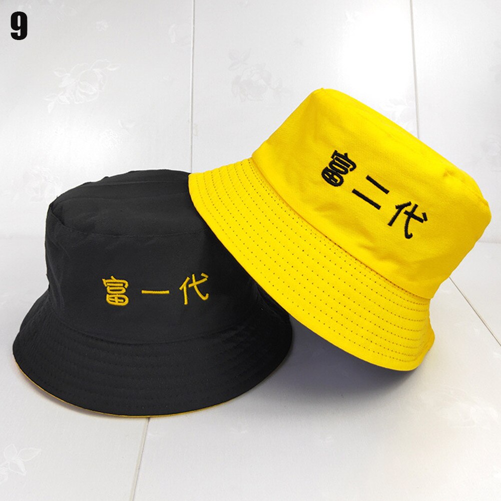 Hoed zomer student dubbelzijdige pet vissershoed chinese borduurwerk zonnehoeden opvouwbaar katoen