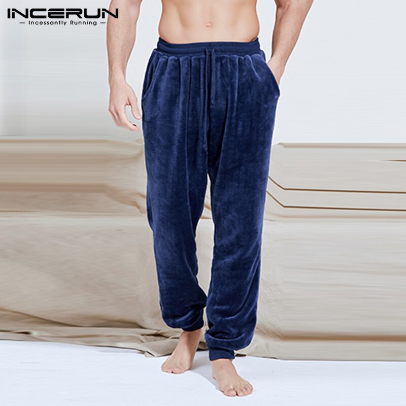INCERUN – pantalon de nuit en molleton pour homme, pyjama doux et , avec cordon de serrage, poches, vêtements de maison et de loisirs