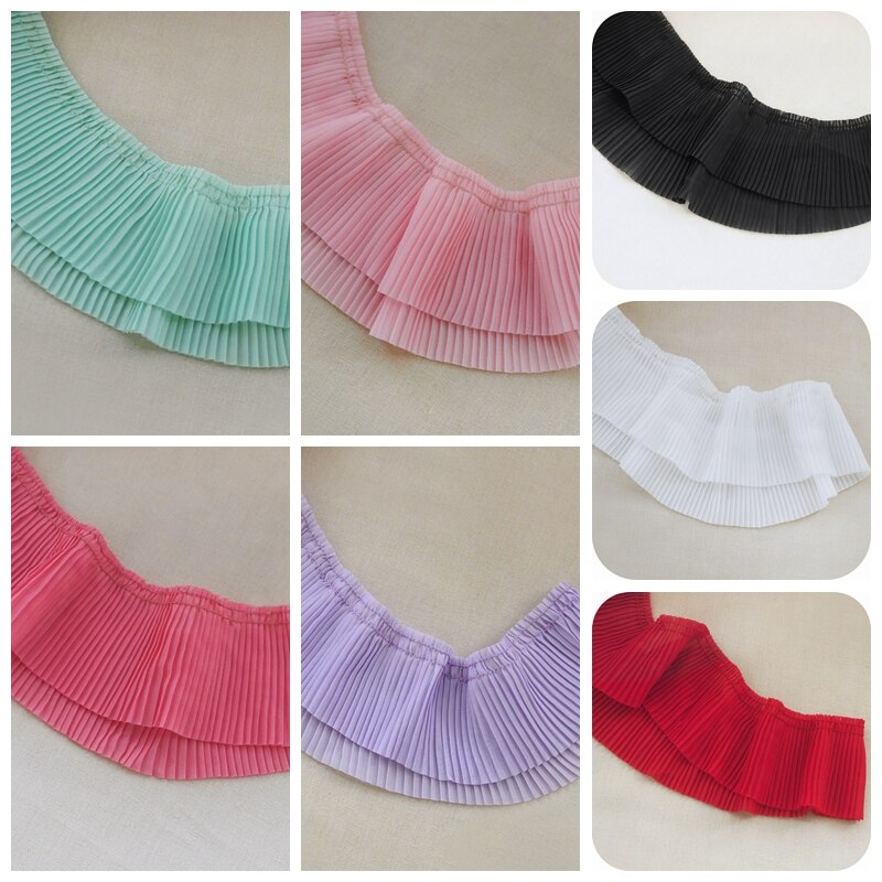 5 metros/lote 6.5 centímetros Chiffon Plissado Guarnição Do Laço Do Vestuário DIY Fita Laço de Tecido Vestido de Costura Camisas Home Textile Decoração Rendas fita