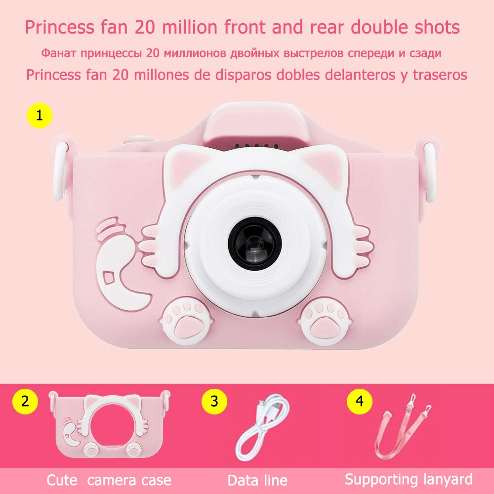 Kids Camera Leuke Baby Speelgoed Kat Mini Digitale Hd Camera 2000W Ips Scherm Voor Kinderen Jongens Meisjes verjaardag Christmas: PINK NO SD CARD