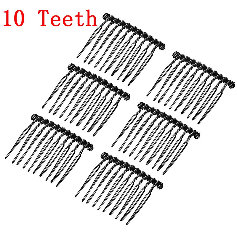 6 stks/partij 10 15 20 30 Tanden Zwart/Goud/Rhodium Kleur Metalen Kammen Bruiloft Bruid Clips Hoofddeksel haar Sticks Accessoires F1573: BLACK 10