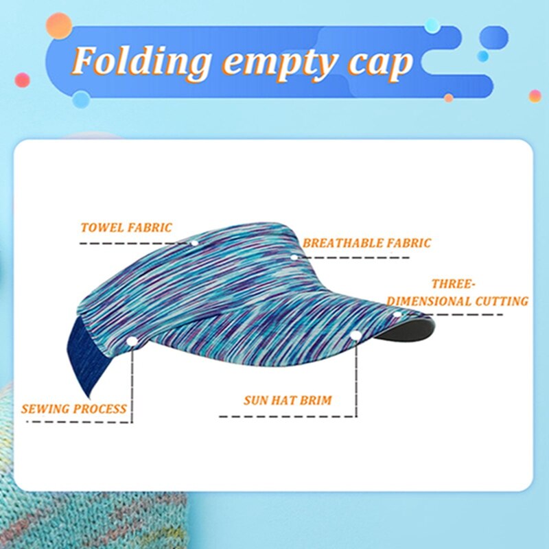 Summer Sports Visors Striped Sunshade Beanie Hat Elastic Unisex Hollow Cap for Hiking Camping Running Tennis