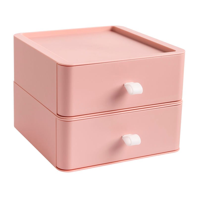 Multifunction Desktop Organizer Drawer Makeup Storage Box Stackable Jewelry Container Large Capacity Office Storage Case Box: 2 layers pink