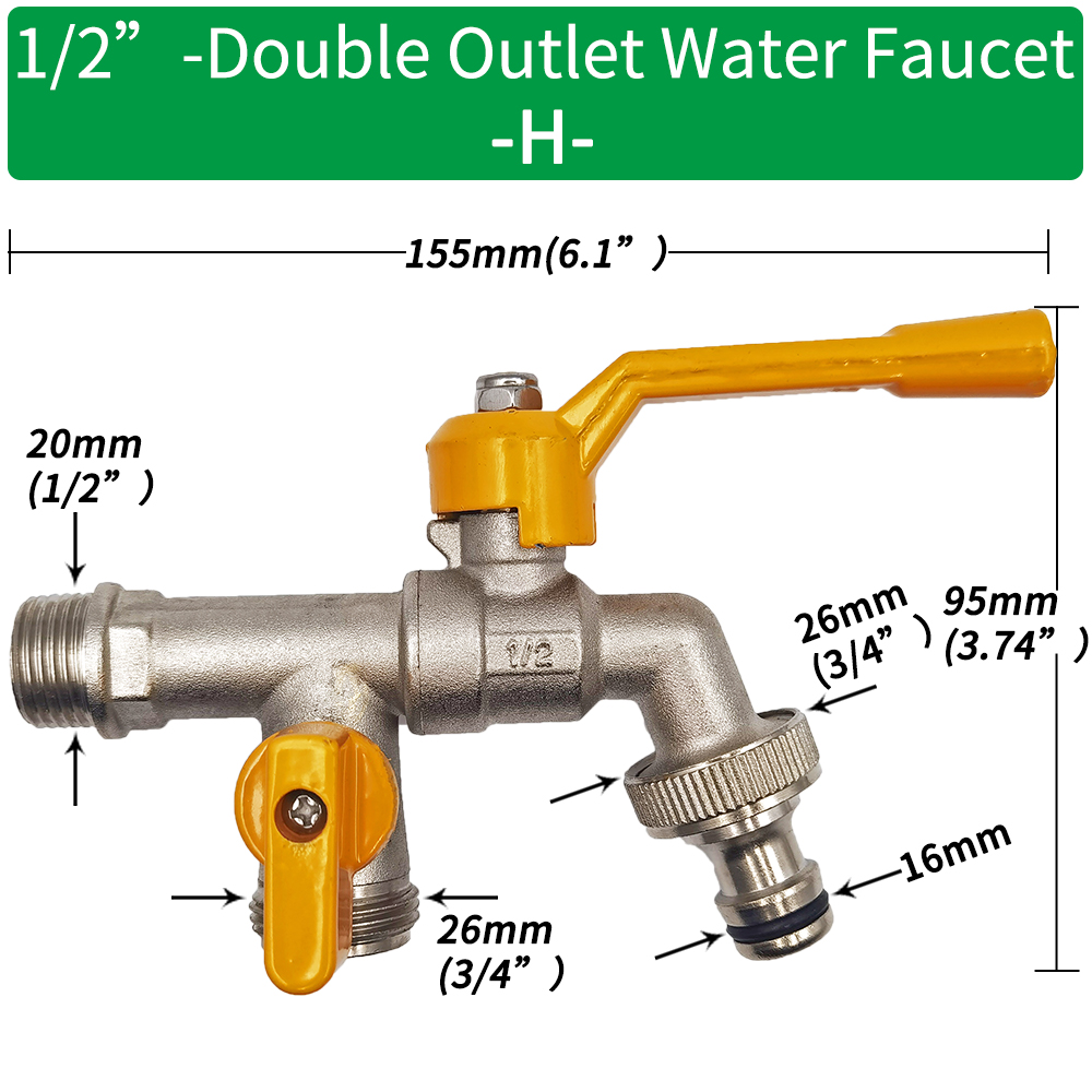 Adattatore per rubinetto per tubo da giardino 1/2 '' IBC Connettore per serbatoio dell'acqua Irrigazione a 2 gareggiare a 1 attraverso Giunto per rubinetto in ottone Raccordo di ricambio Valvola a sfera: nero