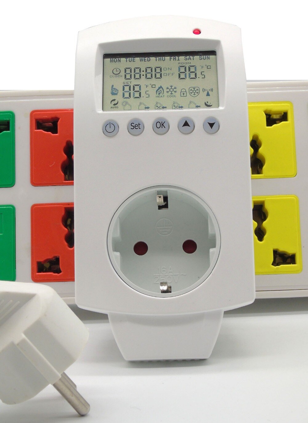 Termostato de enchufe programable de 16a 230V, enchufe europeo con temporizador de arranque, apagado regular