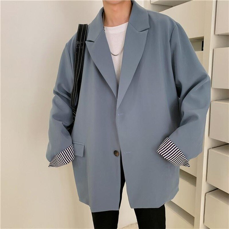 Blazers hombre casual Oversize Simple All-match coreana traje-tops hombre estilo británico sólido Vintage Street-wear Harajuku Chic