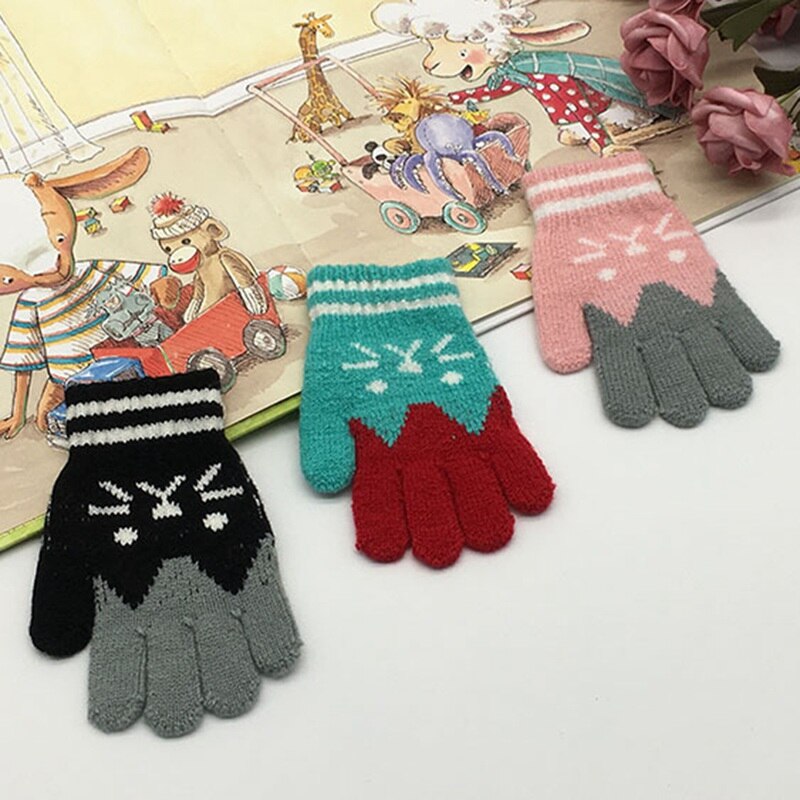 Kinderen Kids Winter Warm Thicken Handschoenen Meisjes Jongens Peuter Leuke Kat Wanten Imitatie Kasjmier Vinger Handschoenen Voor 1-7T