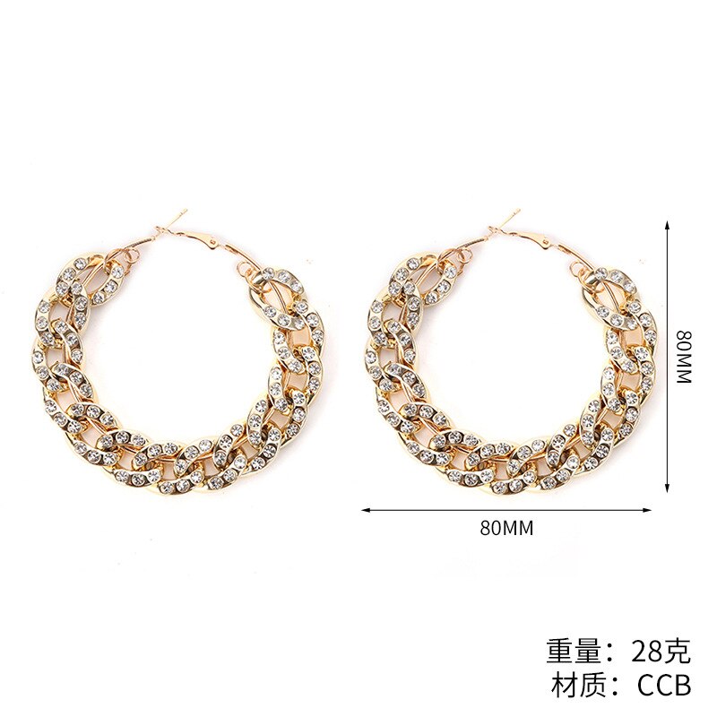 Punk Gold Color Big Round Metal Hoop Earring Circle Linked Chain Large Hoop Earrings for Women Party Nightclub Jewelry