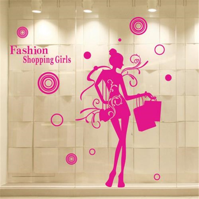 Tienda de ropa calcomanía de vinilo para pared chica Sexy de Compras de Mural con mujer arte etiqueta de la pared de la tienda de ropa de vidrio de ventana decoración del hogar