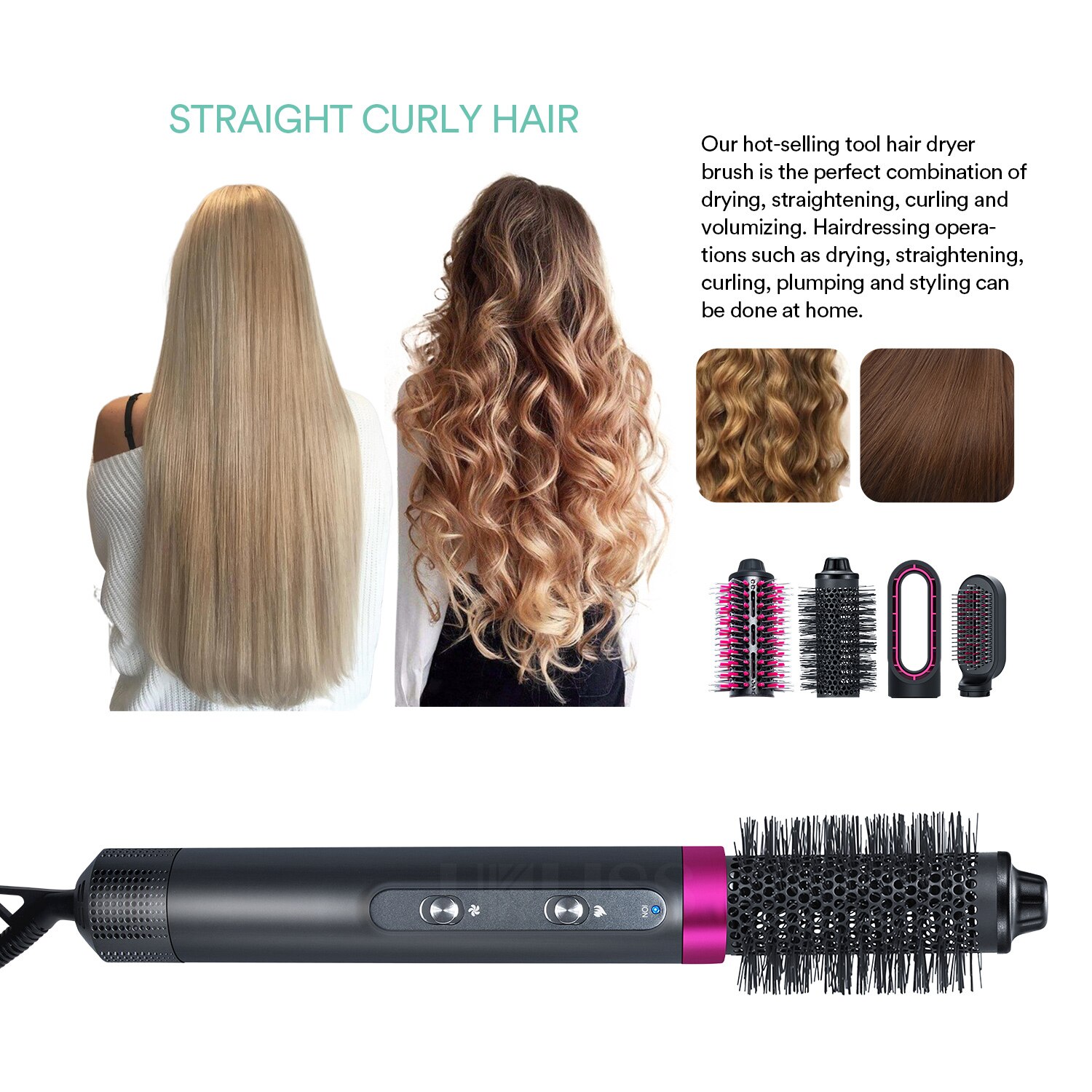 4 In 1 MultiFunctional Hair Dryer Comb Air Styler Comb Straightening Curling Iron Roll Styling Brush Hair Styling Tool