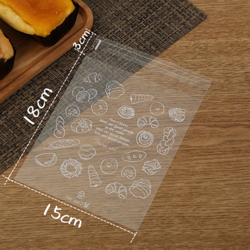 100 stk/parti 15 x 18 gjennomsiktig brød plastpose toast emballasje bag baking kjeks emballasje selvklebende pose festforsyning