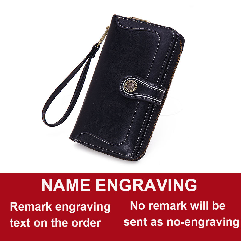 2022 Long Women Wallets Phone Holder Zipper Coin Pocket Female Wallet Clutch Vintage PU Leather Card Holder Women Purse: Black Name