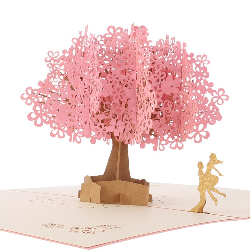 Handgemaakte 3d pop-up kersenbloesem boom minnaar valentijn jubileum papier sakura groet uitnodiging 3d kaarten