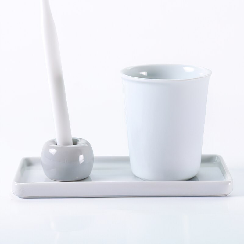 Bandeja Rectangular de cerámica de estilo japonés, plato Rectangular de porcelana blanca, bandeja para enjuague bucal, bandeja de almacenamiento para sala de baño