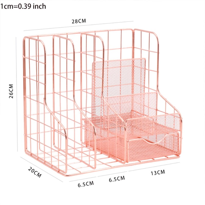 Hollow-out File Folder Rose Gold Magazine File Holder Multiple Compartments Desktop Vertical File Organizer