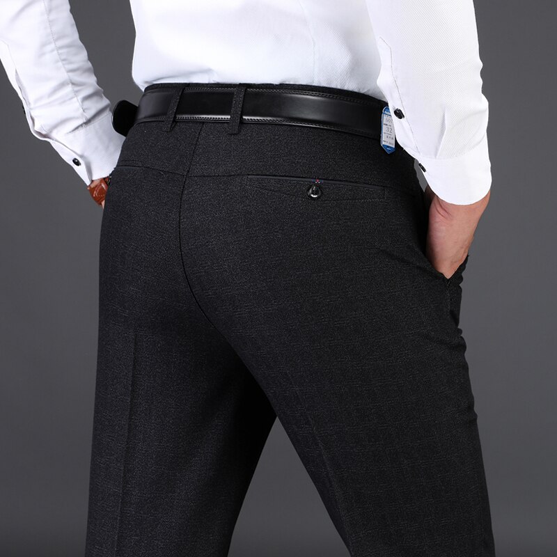 Plus zise 42 44 46 herre jakkesætsbukser klassisk stil sort business casual straight stretch kjole bukser til mænd mærke bukser: 42