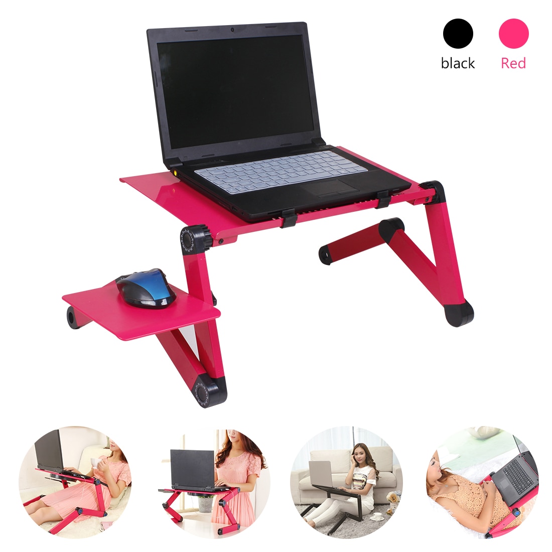 Portable Laptop Desk Adjustable Notebook Desk Aluminum Bed Lapdesk Tray PC Table Stand Notebook Table Desk Stand With Mouse Pa