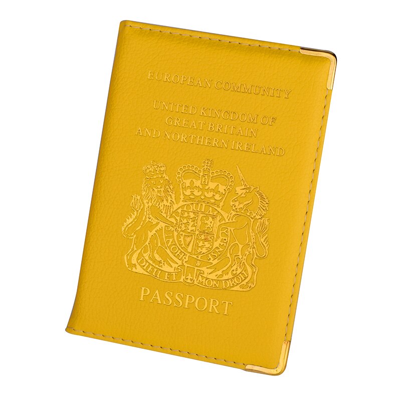 UK and European Passport Holder PU Leather Covers for UK Men Women French Passports Organizer for Travelling: Yellow