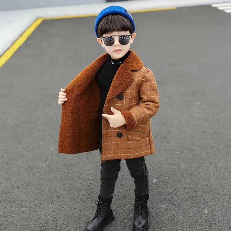 Børn drenge frakke efterår vinter drenge jakker til børn tøj overtøj teenage drenge tøj turn down plus fløjl overtøj: 002 / 4