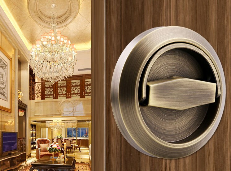 Stainless Steel 304 Recessed Invisible Cup Handle Privacy Hidden Door Locks Cabinet Pulls Handle Fire Proof Disk Ring Lock: Green Bronze