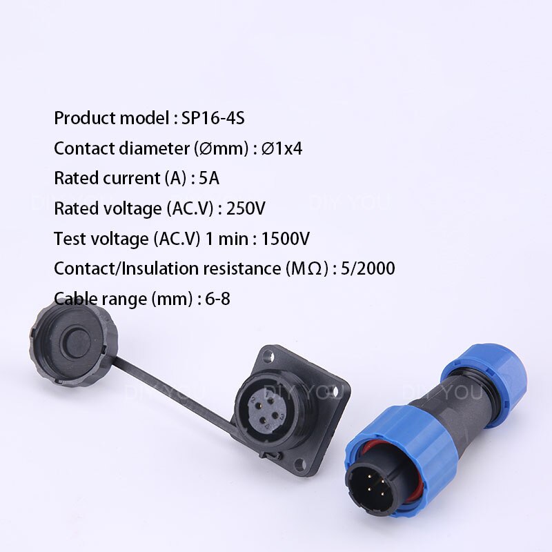 SP16 Waterproof Connector IP68 Cable Connector Plug &amp; Socket Male And Female 2 3 4 5 6 7 9 Pin Square Aviation Plug DIY YOU: SP16-4S
