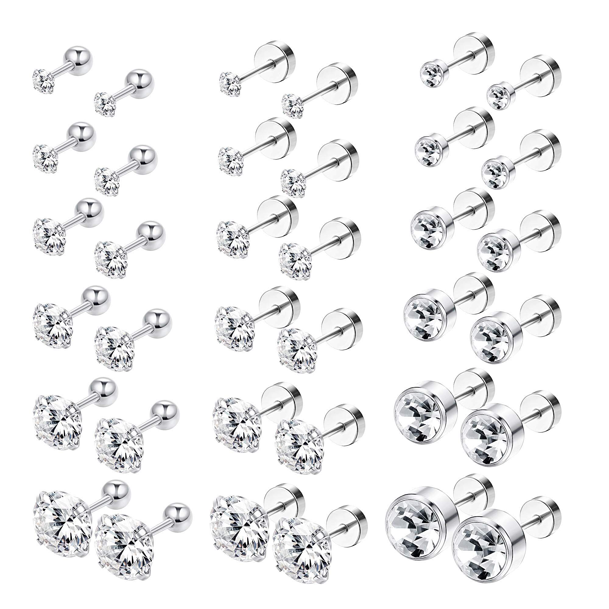 Wkoud 16G 1 Paar Rvs Screwback Kraakbeen Stud Oorbellen Voor Mannen Vrouwen Plaksteen Tragus Helix Oor Stud Piercing set
