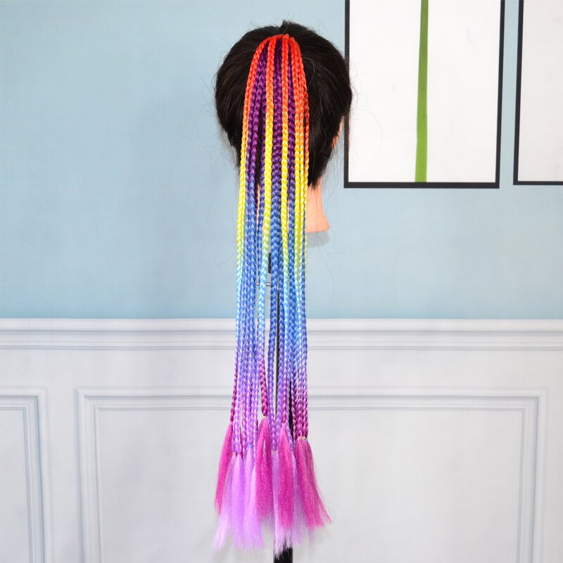 Queue de cheval synthétique colorée boîte droite tresse avec bande élastique queue de poney Extensions de cheveux accessoires de cheveux pour les femmes