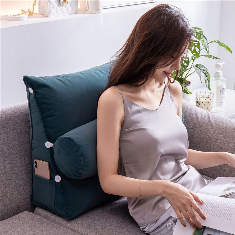 Triangle Body Pillow for Reading &amp; Bed Rest Sofa Waist Cushion Solid Color Wedge Backrest Pillow Back Cushion Headboard Pillow